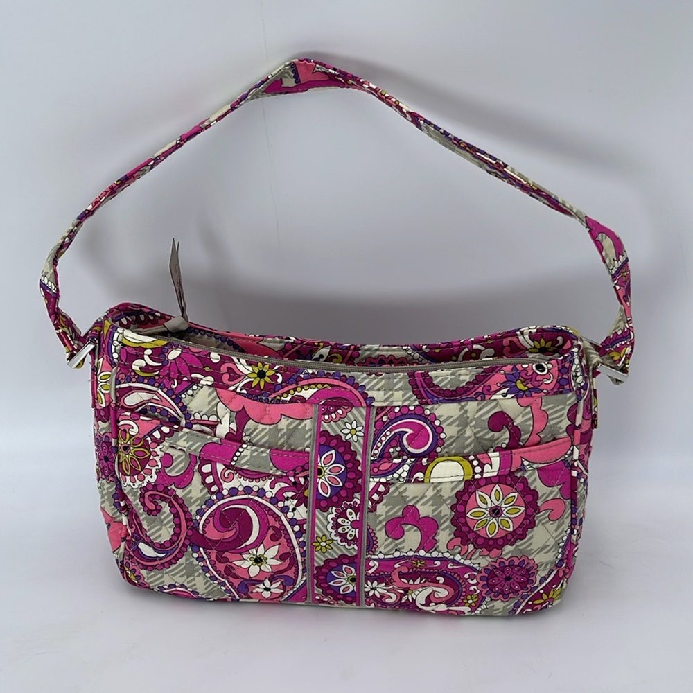 Vera Bradley Pink & Magenta Paisley Quilted Handbag W/Double Exterior Pockets